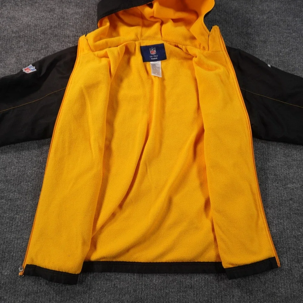 Reebok Pittsburgh Steelers Jacket Youth Large Black NFL Full Zip Hooded Fleece